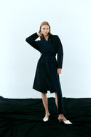 wool cashmere double-faced wrap coat in navy