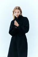 wool cashmere double-faced wrap coat in navy