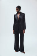 Wide Leg Black Satin Trouser