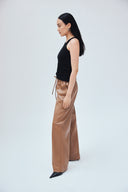 VEGAN LEATHER RELAXED DRAWSTRING PANT MUSHROOM