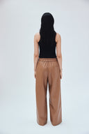 VEGAN LEATHER RELAXED DRAWSTRING PANT MUSHROOM