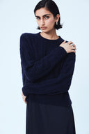 boxy cable sweater navy