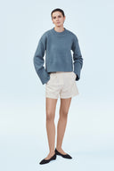 Denim Blue Boxy Crewneck Sweater Model Dasha XS