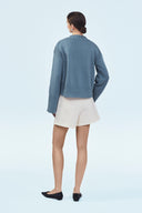 Denim Blue Boxy Crewneck Sweater Model Dasha XS