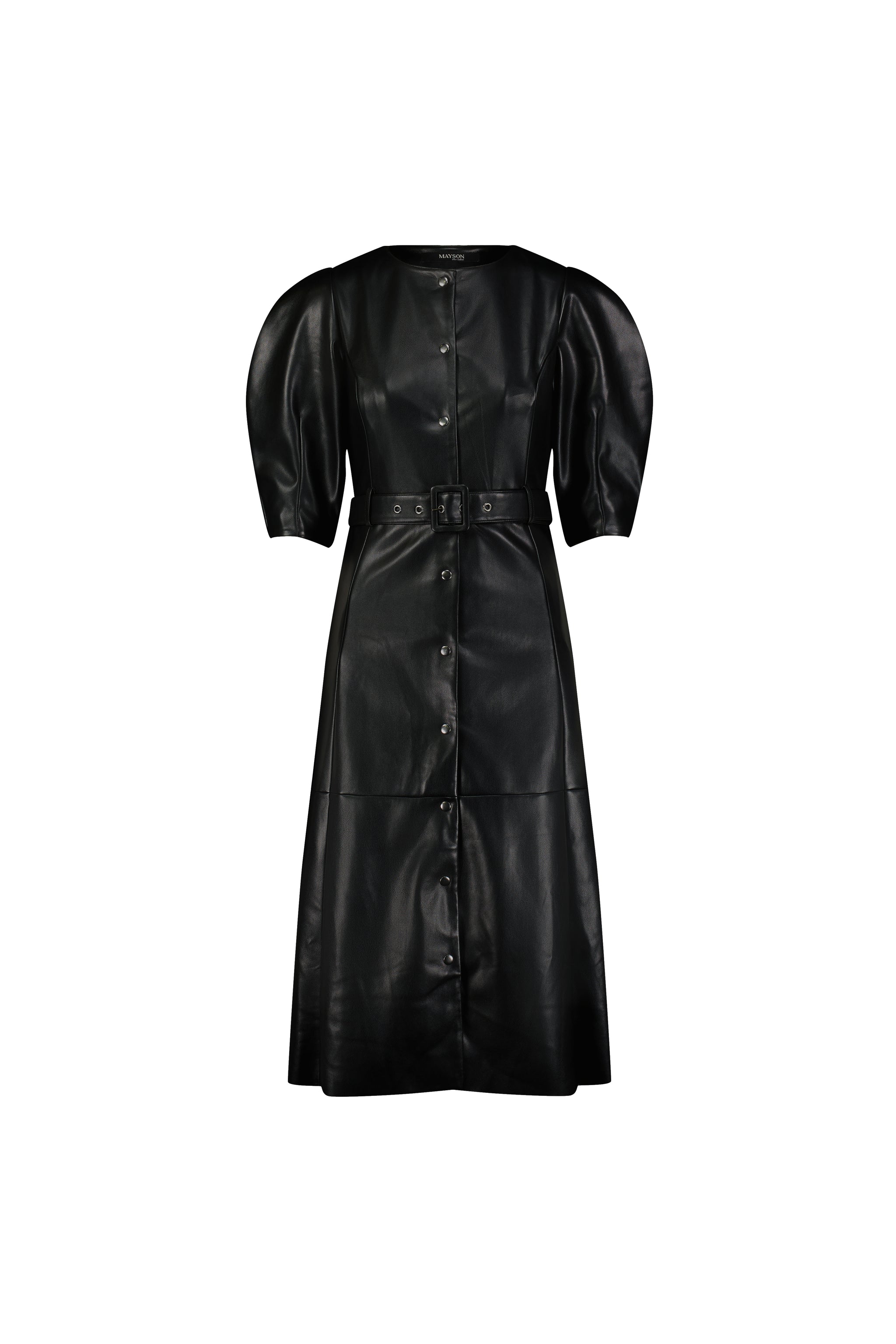 Vegan Leather Belted Midi Dress