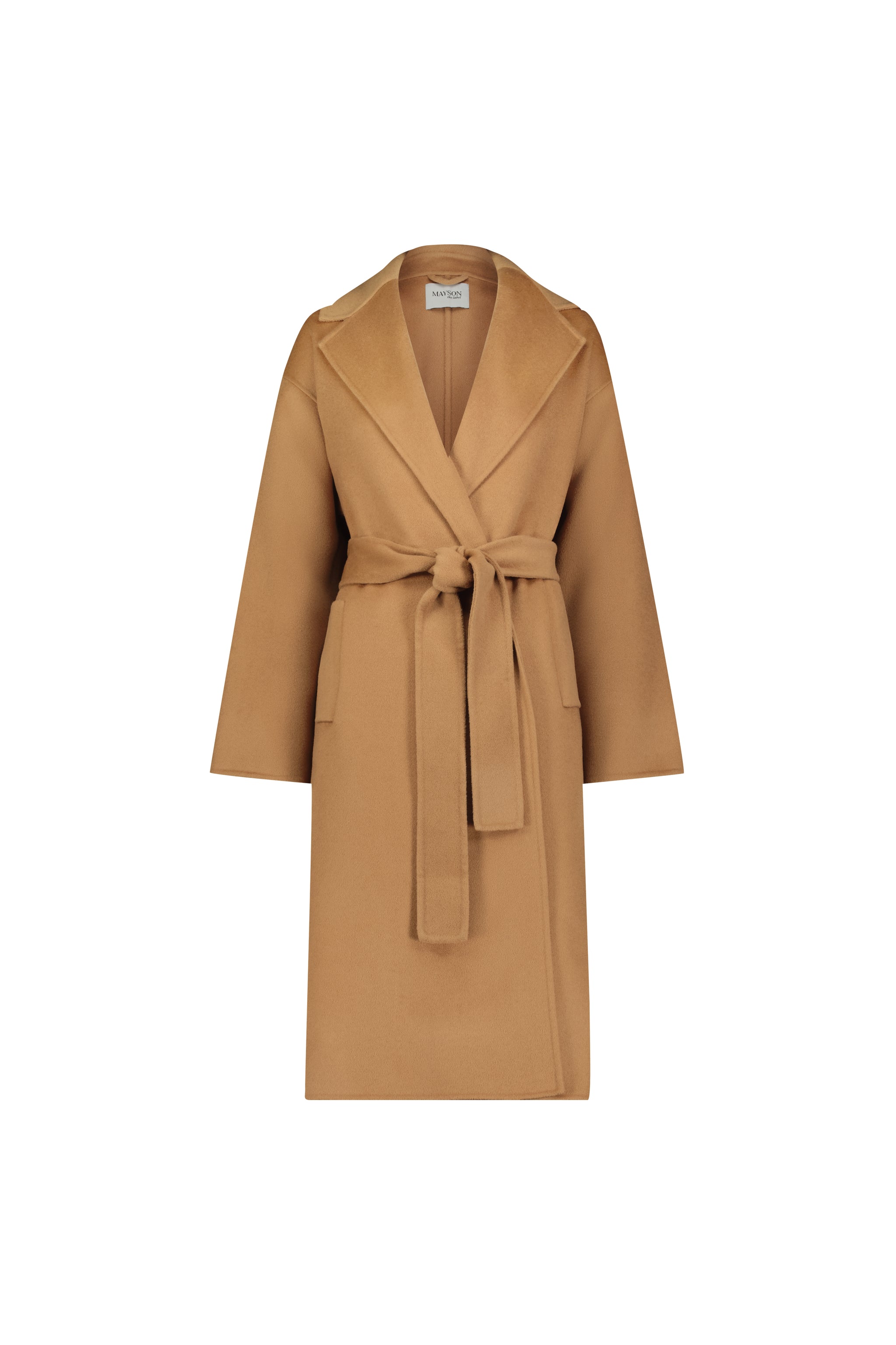 wool cashmere double-faced wrap coat in camel featured