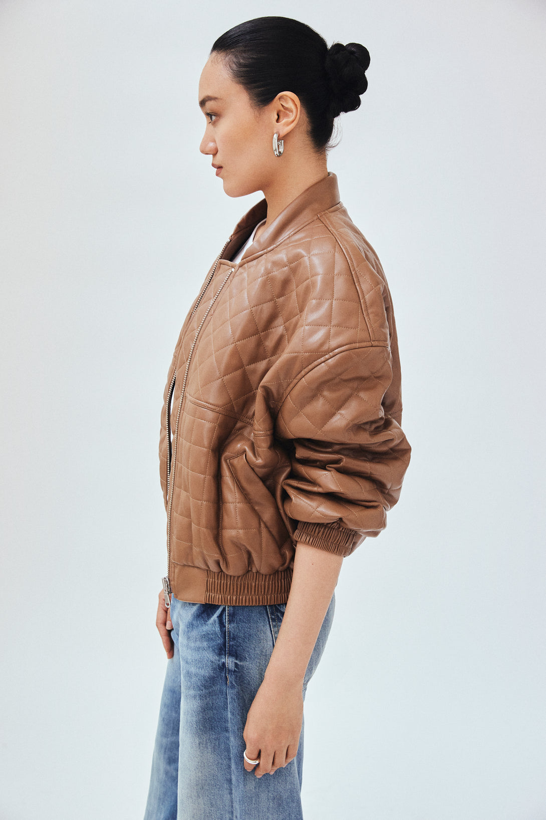 Quilted Vegan Leather Bomber Jacket