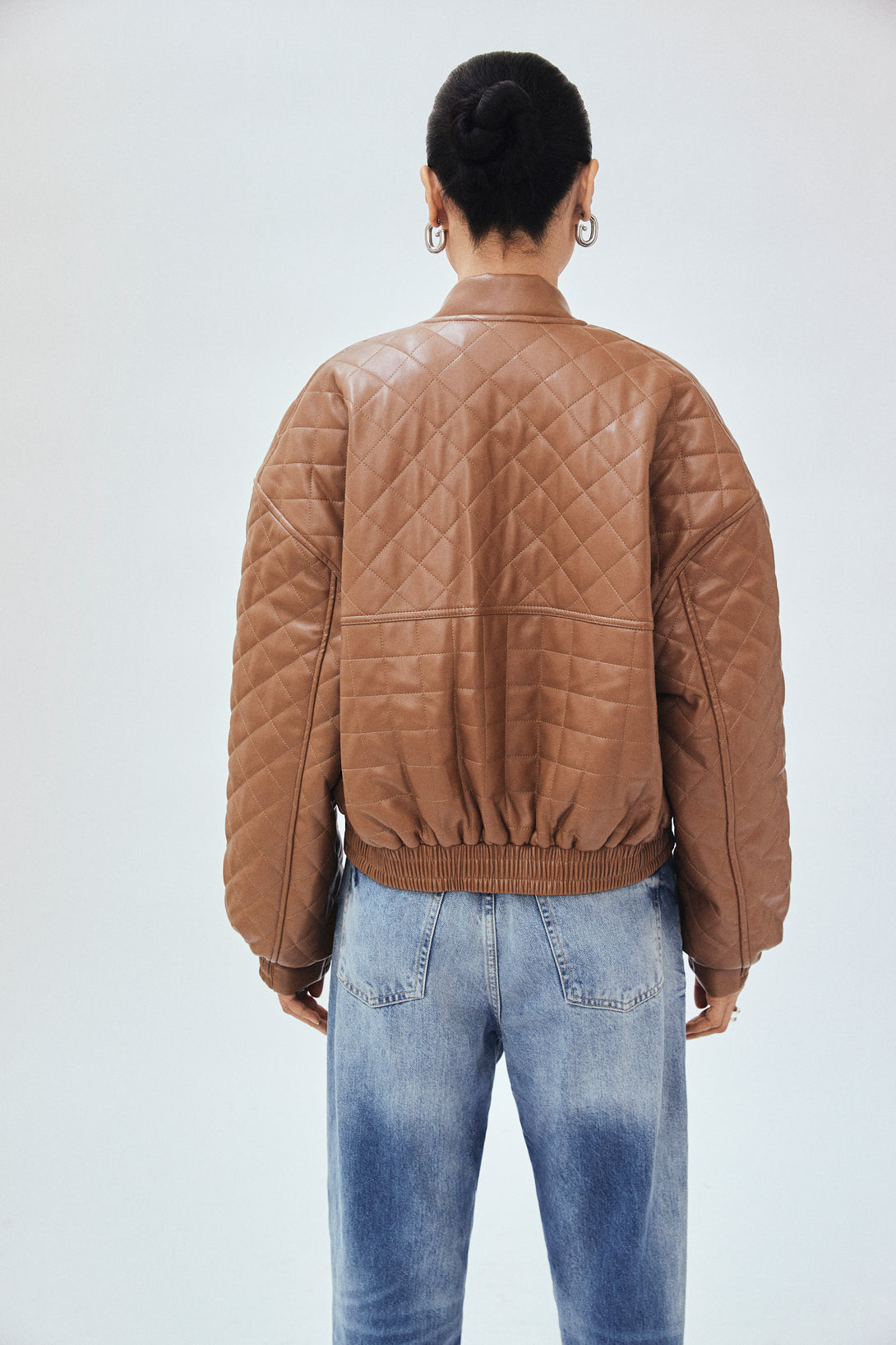 Quilted Vegan Leather Bomber Jacket