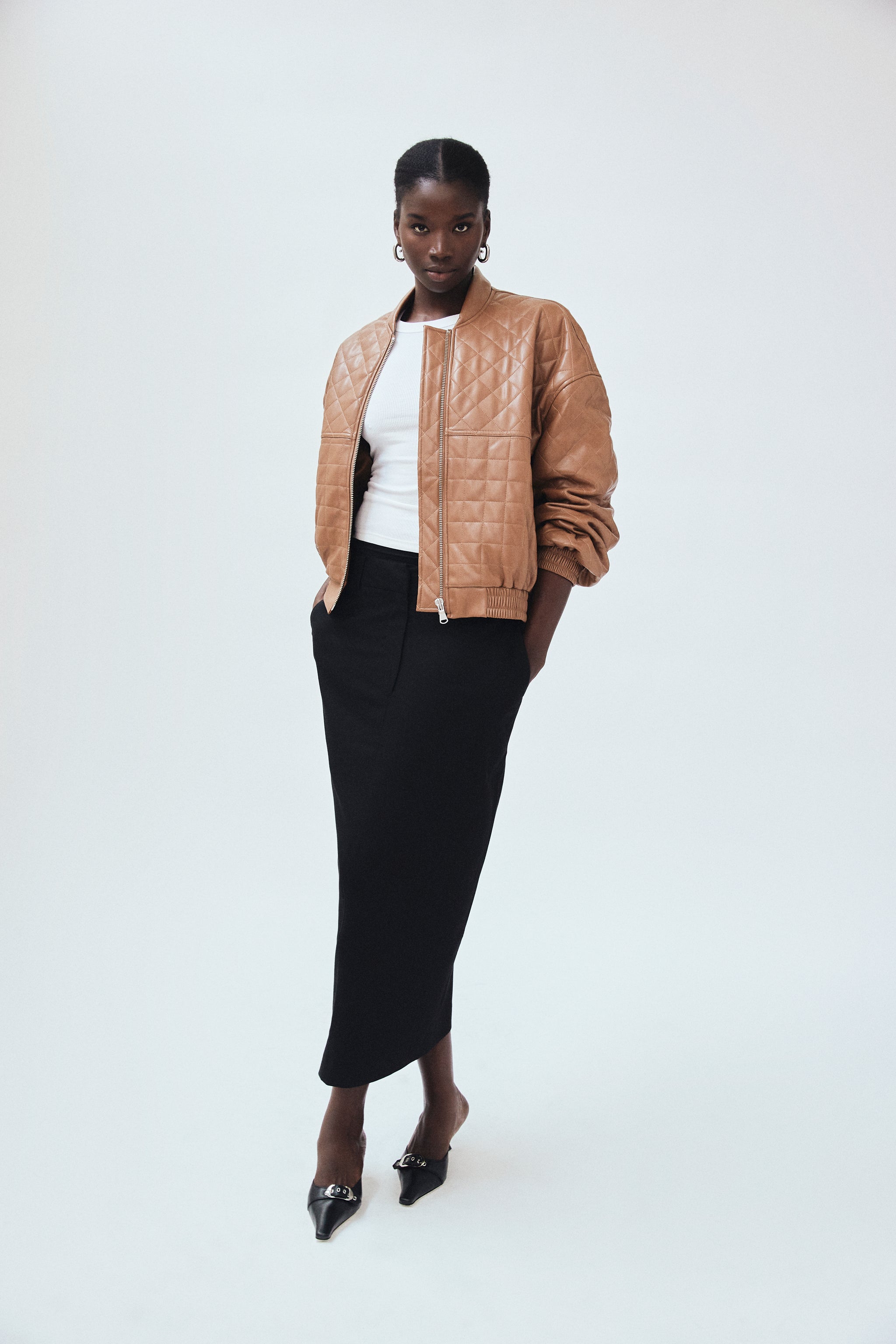 Quilted Vegan Leather Bomber Jacket
