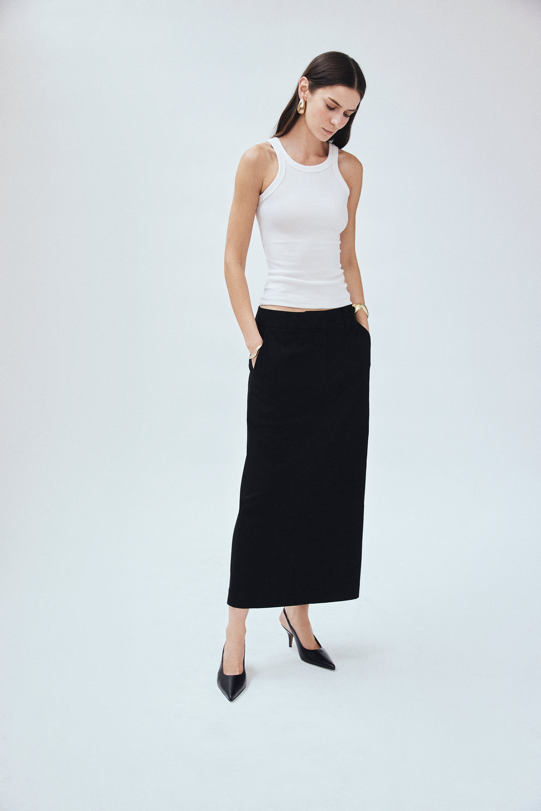Black Twill Column Maxi Skirt – MAYSON the label