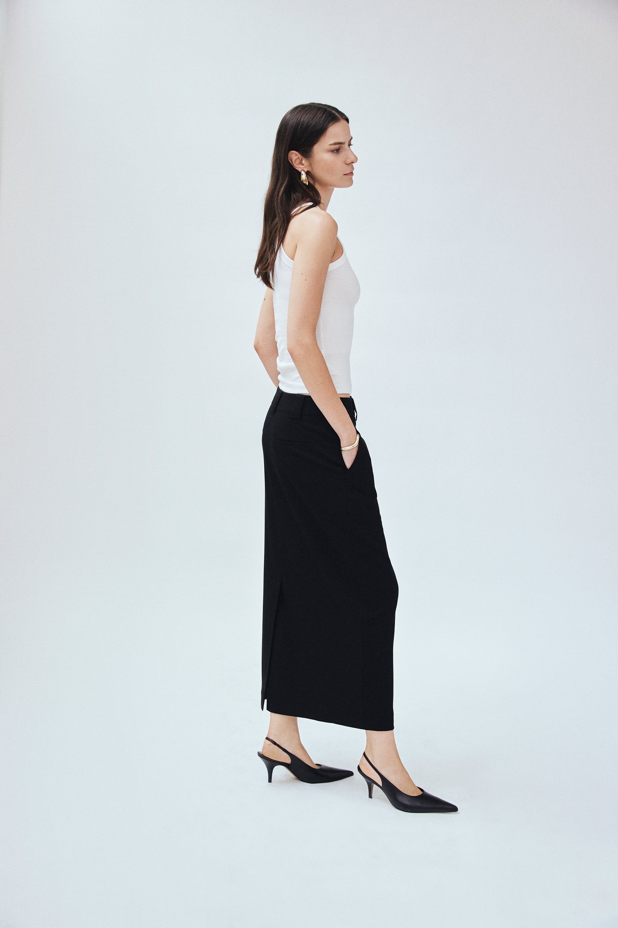 Black Twill Column Maxi Skirt