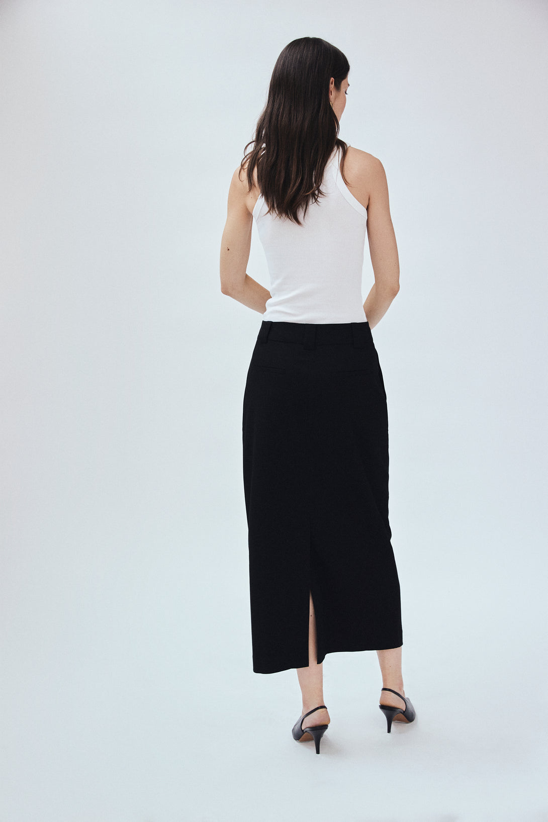 Black Twill Column Maxi Skirt