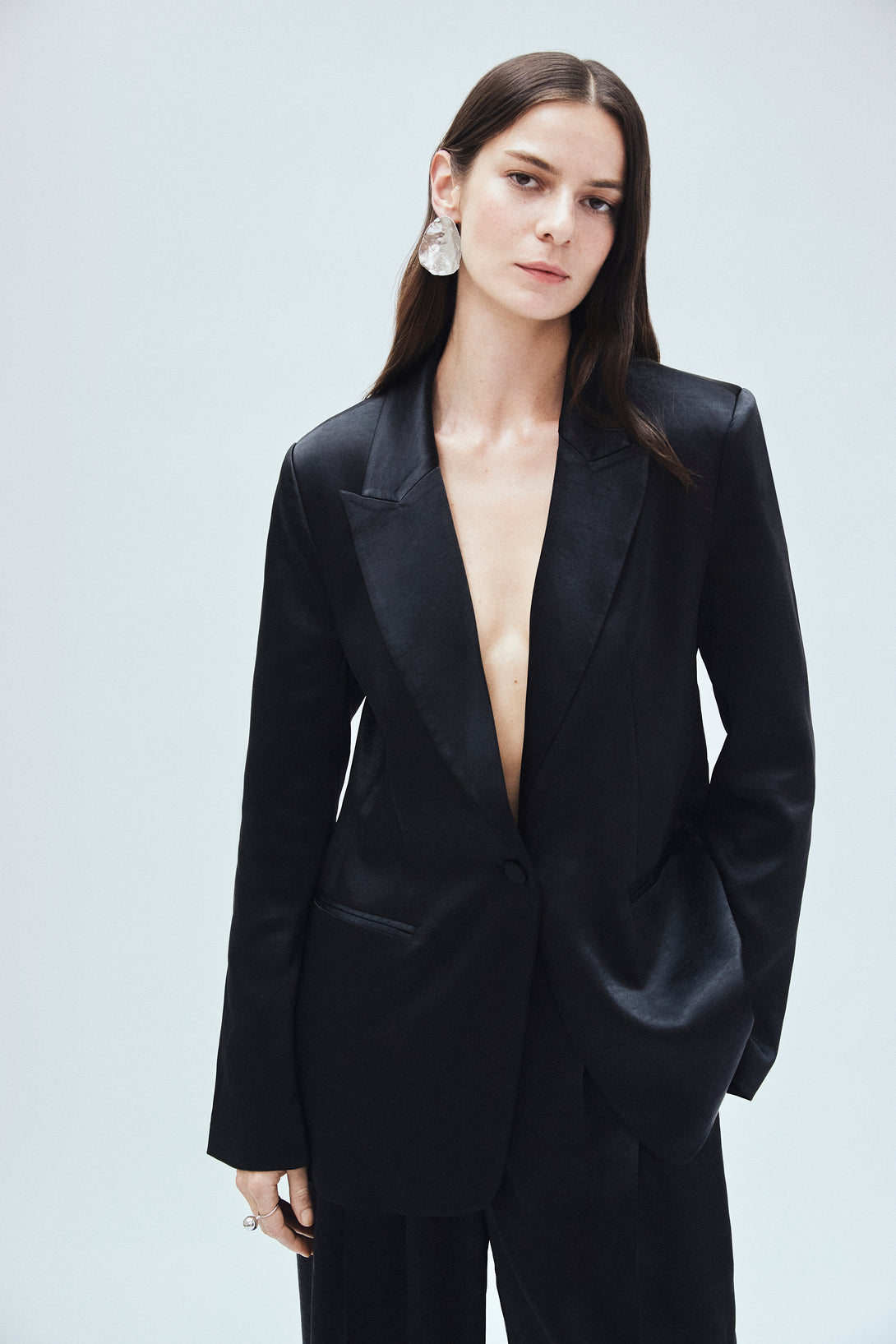 Womens Black Satin Blazer