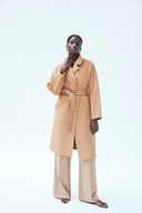 wool cashmere double-faced wrap coat in camel