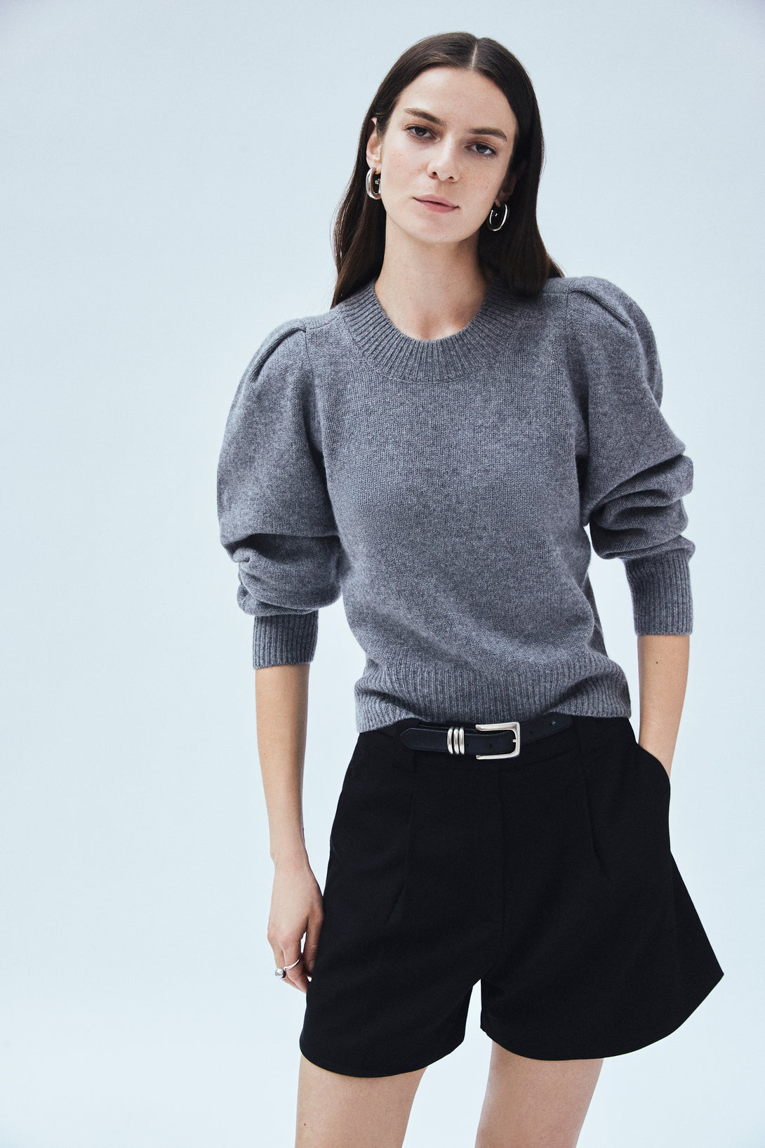 puff sleeve sweater heather grey
