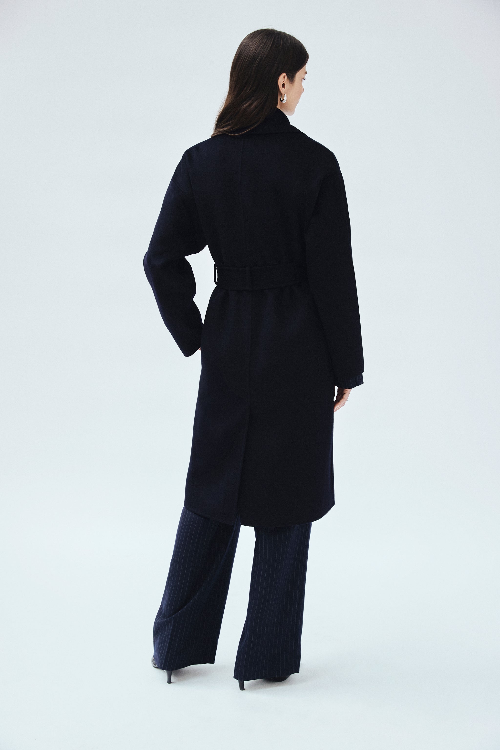 wool cashmere double-faced wrap coat in navy