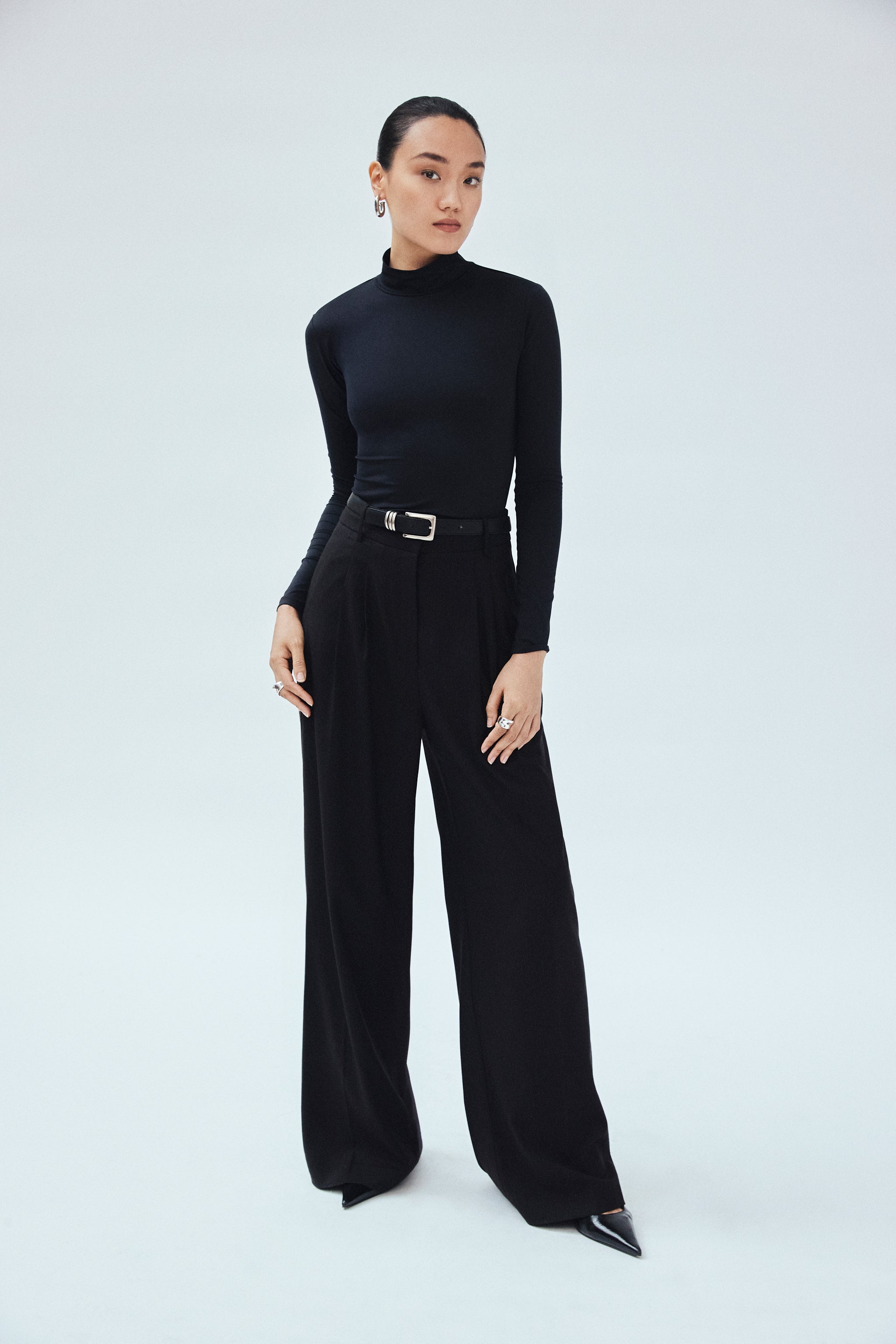 Cotton Twill Jacquard Stripe Wide Leg Trouser