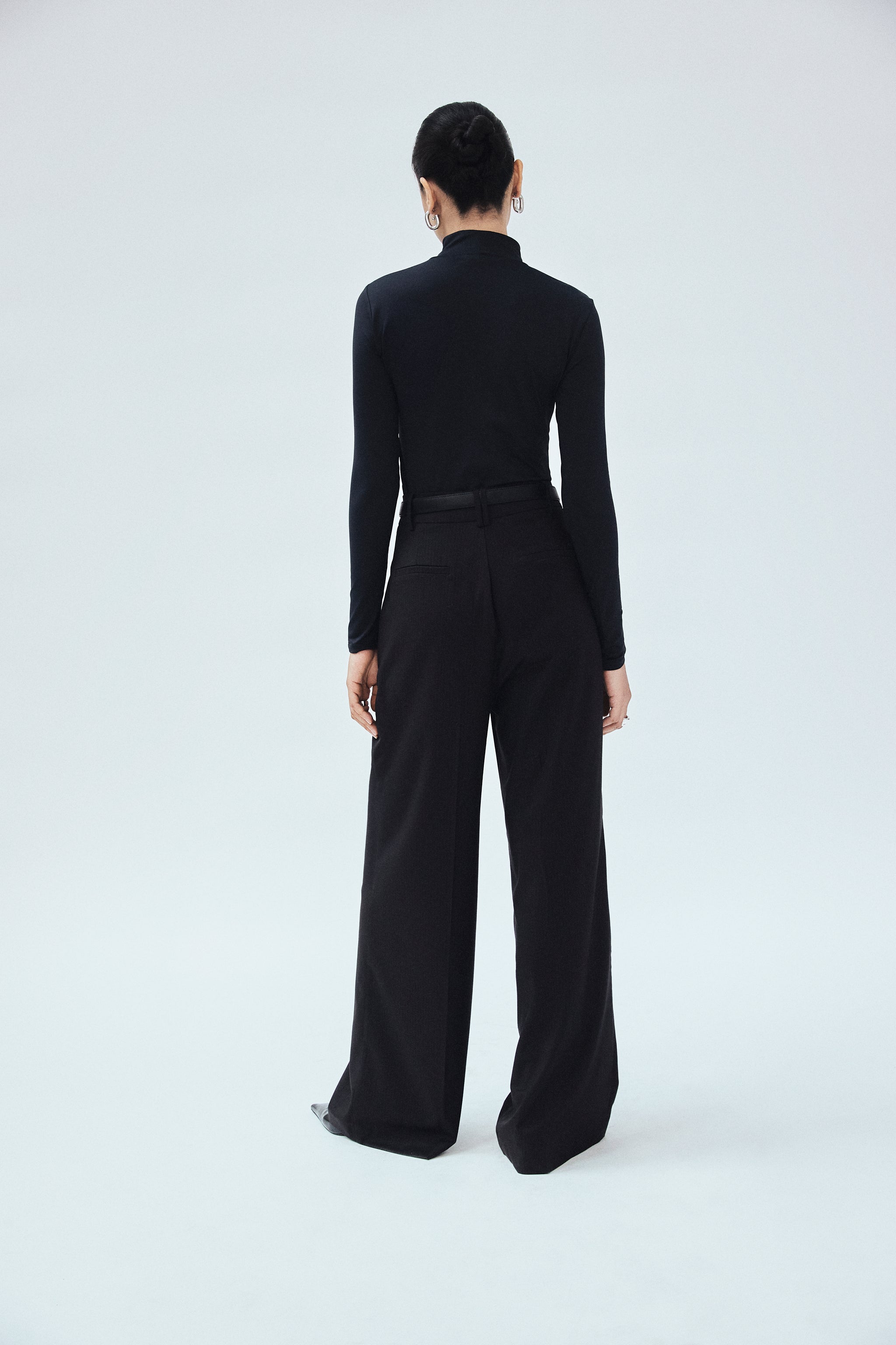 Cotton Twill Jacquard Stripe Wide Leg Trouser