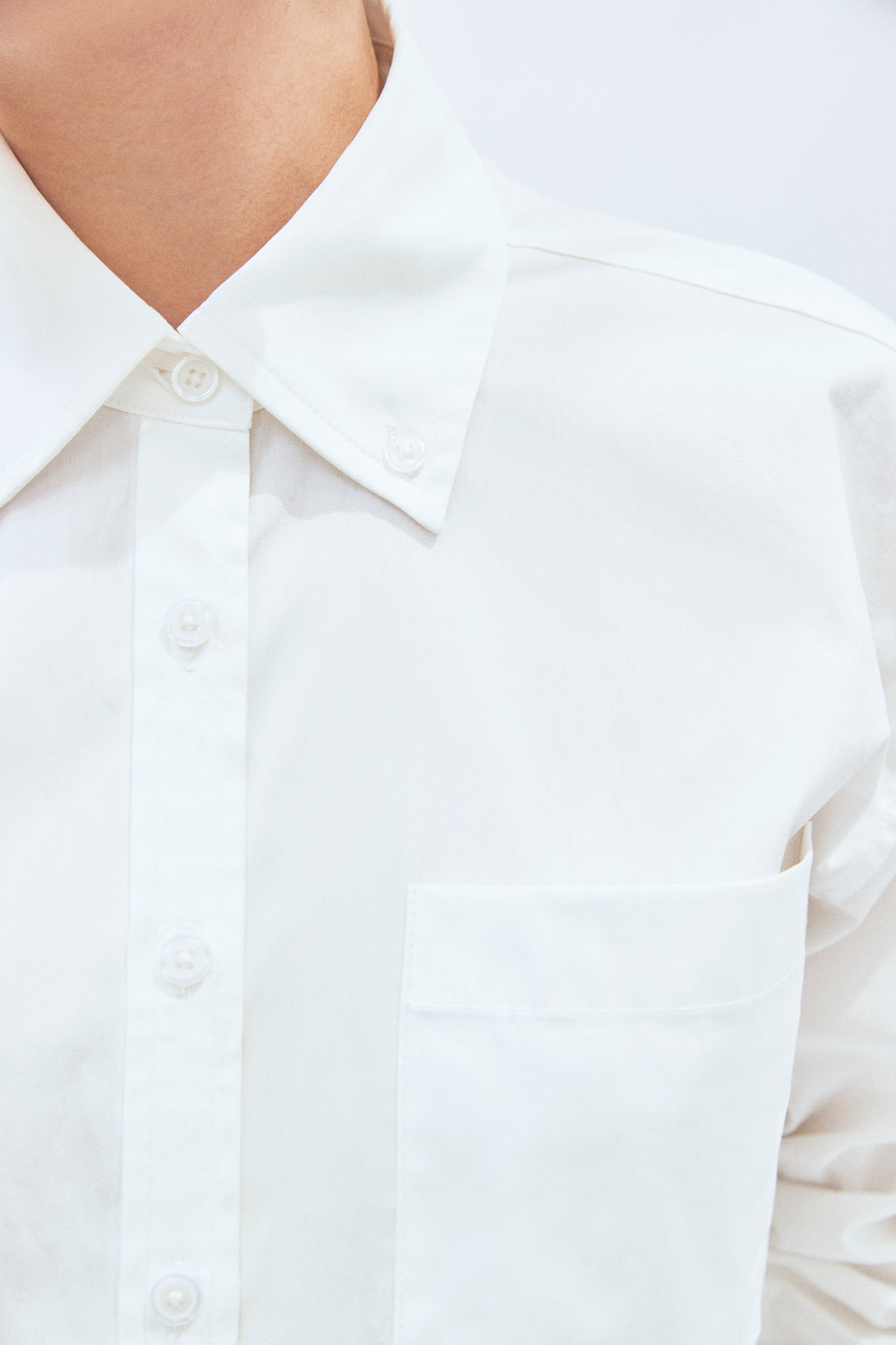 Cropped White Button-Down Shirt
