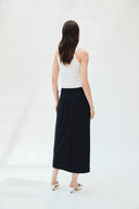 Pinstripe Wool Twill Column Maxi Skirt