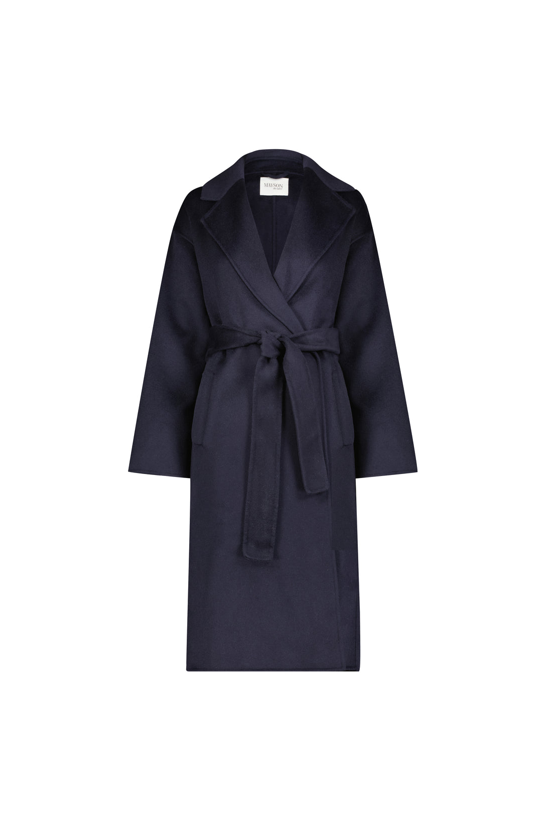 wool cashmere double-faced wrap coat in navy featured