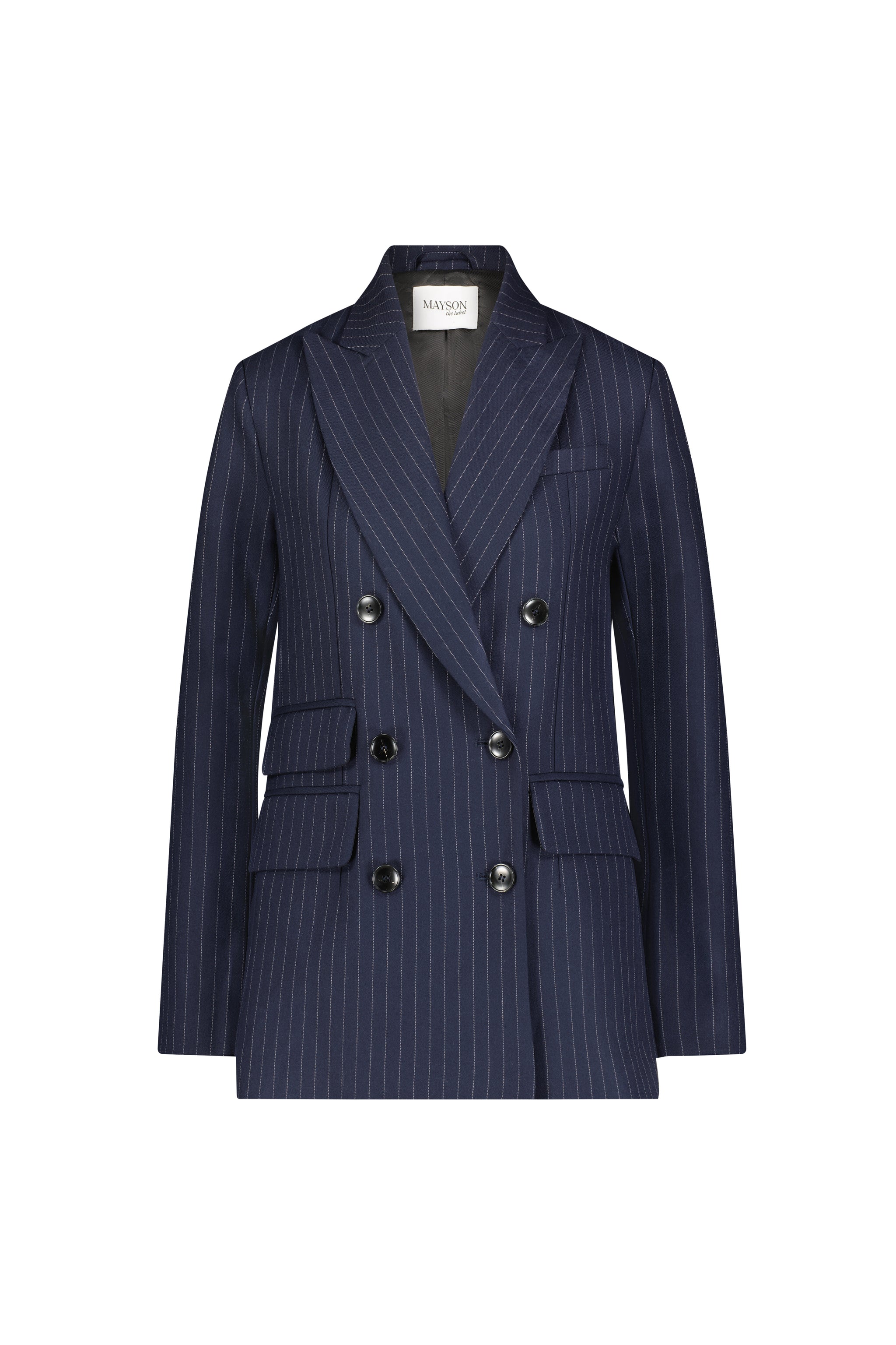 Pinstripe Wool Twill Double Breasted Blazer