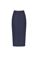 Pinstripe Wool Twill Column Maxi Skirt